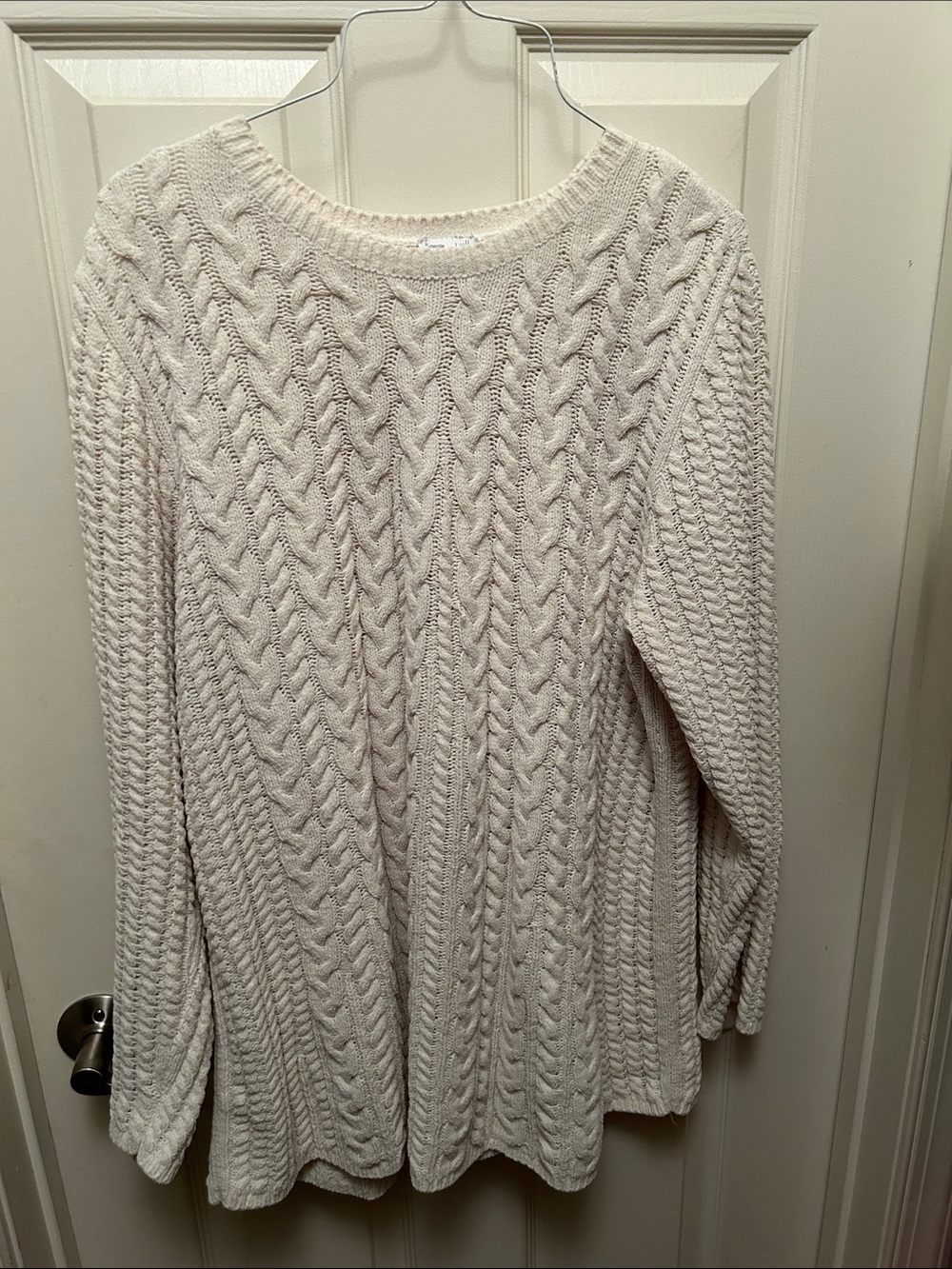J Jill Cozy Cream Cable-Knit Scoop Neck Sweater